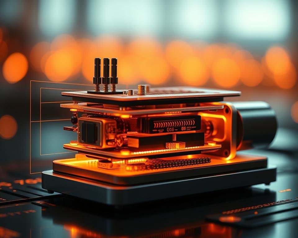 A high-tech cross-section of the 3DEEP radio frequency technology, illuminated by warm, ambient lighting. In the foreground, a detailed diagram showcases the intricate layering of the device's components, with precisely engineered circuitry and precisely aligned antennas. The middle ground reveals a sleek, modern housing, its metallic surface reflecting the gentle glow. In the background, a soft, blurred gradient suggests the advanced scientific principles that power this cutting-edge technology, hinting at the complex electromagnetic fields and precise signal processing that enable its revolutionary capabilities.