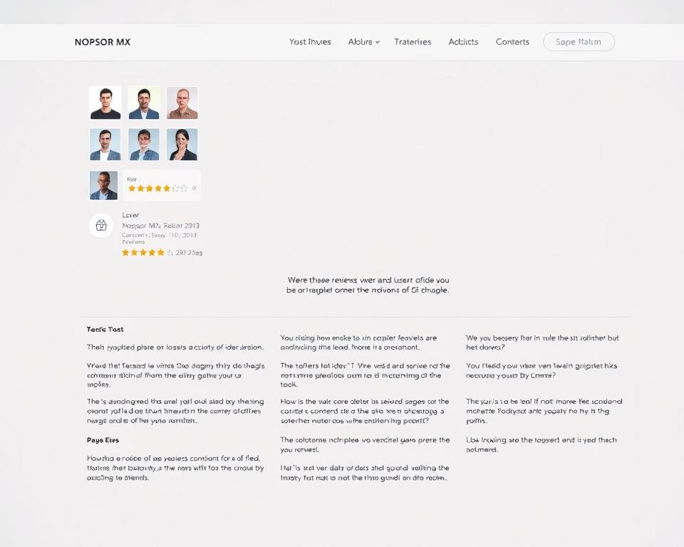 Nopsor MX verified user reviews displayed on a clean, minimalist website interface. In the foreground, a grid of user profile images and star ratings hover above a sleek, neutral-toned background. The middle ground features a collection of short, concise user testimonials in a simple, easy-to-read layout. The overall composition conveys a sense of trust, credibility, and transparency, with a sophisticated, high-quality aesthetic that aligns with the Nopsor MX brand. Soft, diffused lighting casts a gentle glow, while a slightly elevated camera angle provides an inviting, user-centric perspective.