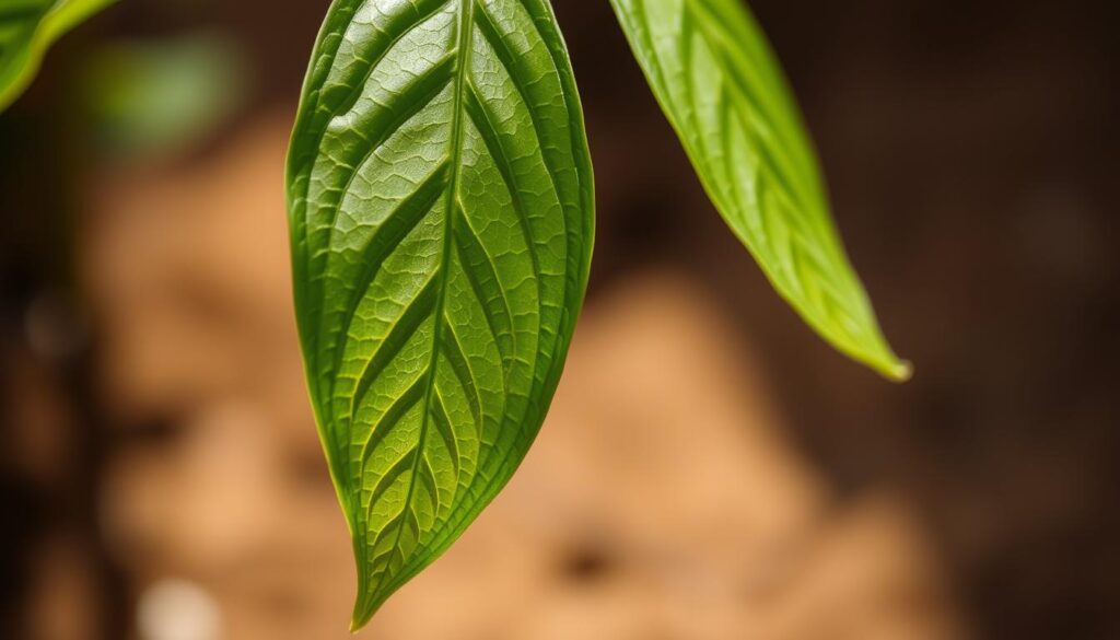 A close-up shot of a delicate green tea leaf, its vibrant hues and intricate veins illuminated by soft, natural lighting. The leaf is set against a blurred, earthy background, evoking the tranquility and simplicity of a Japanese tea garden. The image is captured with a shallow depth of field, drawing the viewer's attention to the exquisite details of the leaf. The overall mood is one of serene contemplation, inviting the viewer to pause and appreciate the beauty and essence of this ancient, revered beverage. A close-up shot of a delicate green tea leaf, its vibrant hues and intricate veins illuminated by soft, natural lighting. The leaf is set against a blurred, earthy background, evoking the tranquility and simplicity of a Japanese tea garden. The image is captured with a shallow depth of field, drawing the viewer's attention to the exquisite details of the leaf. The overall mood is one of serene contemplation, inviting the viewer to pause and appreciate the beauty and essence of this ancient, revered beverage.
