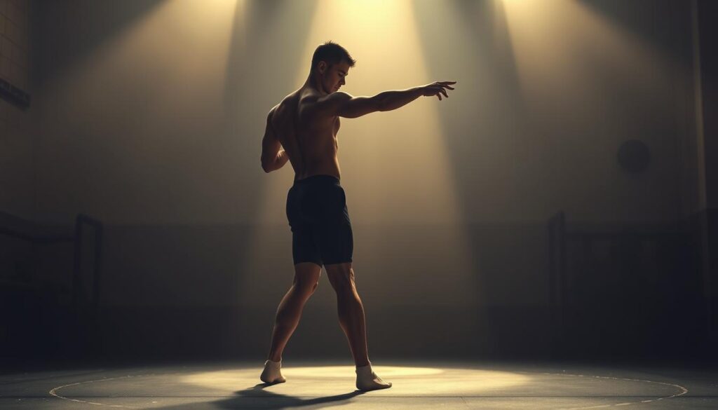 A dimly lit gym interior, the air thick with the scent of chalk and determination. In the center, an athlete stands in a wide stance, their body poised in a series of dynamic, fluid movements. Limbs extend and retract, muscles rippling beneath taut skin as they gently sway and twist, warming up the joints and priming the nervous system for the challenges ahead. Soft, diffused lighting casts a warm glow, highlighting the intricate details of their form - the flex of tendons, the shift of weight, the graceful arc of their spine. The background is blurred, keeping the focus solely on the athlete's deliberate, intentional mobility routine, a prelude to the power and strength to be unleashed. A dimly lit gym interior, the air thick with the scent of chalk and determination. In the center, an athlete stands in a wide stance, their body poised in a series of dynamic, fluid movements. Limbs extend and retract, muscles rippling beneath taut skin as they gently sway and twist, warming up the joints and priming the nervous system for the challenges ahead. Soft, diffused lighting casts a warm glow, highlighting the intricate details of their form - the flex of tendons, the shift of weight, the graceful arc of their spine. The background is blurred, keeping the focus solely on the athlete's deliberate, intentional mobility routine, a prelude to the power and strength to be unleashed.