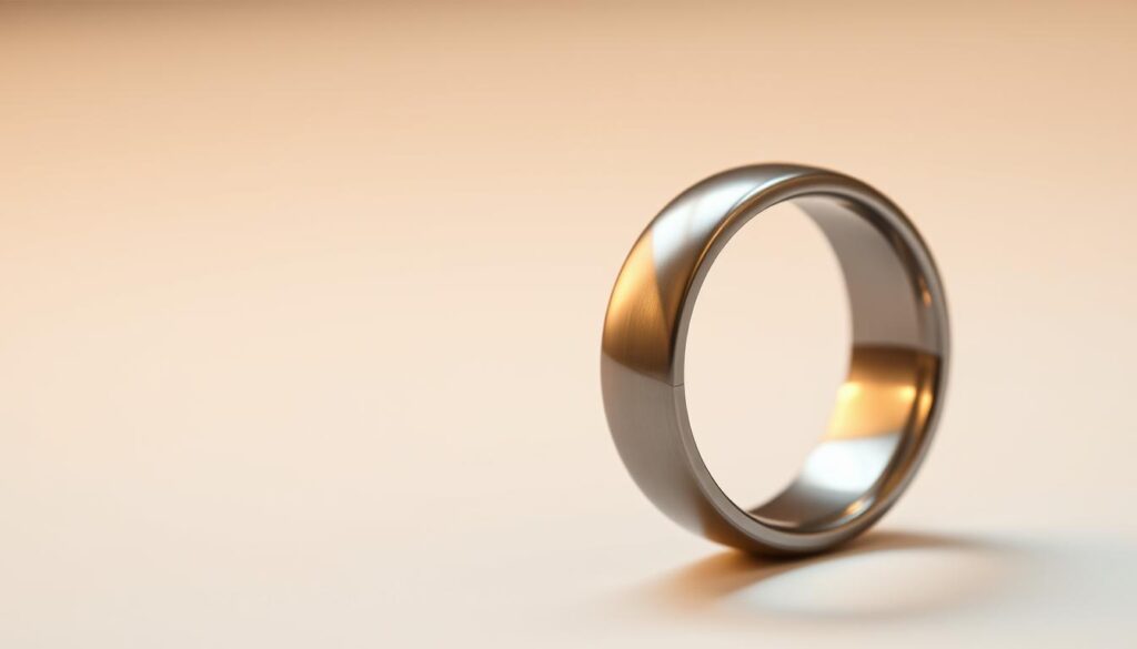 A high-quality close-up shot of an Oura sleep tracking ring, showcased in a minimalist and elegant setting. The ring's titanium exterior gleams under soft, warm lighting, highlighting its sleek and modern design. The camera angle emphasizes the ring's form, capturing its contoured surface and discreet sensors. The background is a clean, neutral backdrop, allowing the ring to be the focal point and emphasizing its role as a tool for gathering sleep data and monitoring daily readiness. The overall mood is one of precision, functionality, and the intersection of technology and wellness. A high-quality close-up shot of an Oura sleep tracking ring, showcased in a minimalist and elegant setting. The ring's titanium exterior gleams under soft, warm lighting, highlighting its sleek and modern design. The camera angle emphasizes the ring's form, capturing its contoured surface and discreet sensors. The background is a clean, neutral backdrop, allowing the ring to be the focal point and emphasizing its role as a tool for gathering sleep data and monitoring daily readiness. The overall mood is one of precision, functionality, and the intersection of technology and wellness.