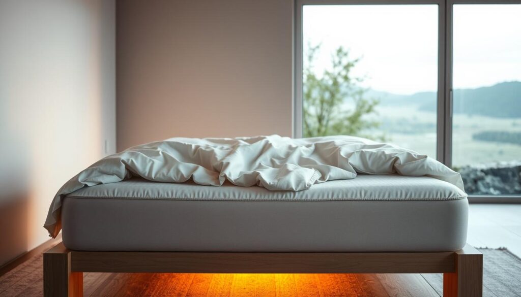 A luxurious, soft mattress is the centerpiece of this tranquil bedroom scene. The mattress is adorned with plush, high-quality sheets and a cozy duvet, inviting the viewer to sink into its comfort. Subtle ambient lighting casts a warm, soothing glow, creating a relaxing atmosphere. The mattress is positioned on a simple, minimalist wooden frame, allowing the bedding to be the focal point. In the background, a large window offers a glimpse of a serene, natural landscape, enhancing the overall sense of calm and harmony. This image perfectly encapsulates the idea of smart alternatives and complementary sleep solutions that go beyond just wearable tech. A luxurious, soft mattress is the centerpiece of this tranquil bedroom scene. The mattress is adorned with plush, high-quality sheets and a cozy duvet, inviting the viewer to sink into its comfort. Subtle ambient lighting casts a warm, soothing glow, creating a relaxing atmosphere. The mattress is positioned on a simple, minimalist wooden frame, allowing the bedding to be the focal point. In the background, a large window offers a glimpse of a serene, natural landscape, enhancing the overall sense of calm and harmony. This image perfectly encapsulates the idea of smart alternatives and complementary sleep solutions that go beyond just wearable tech.