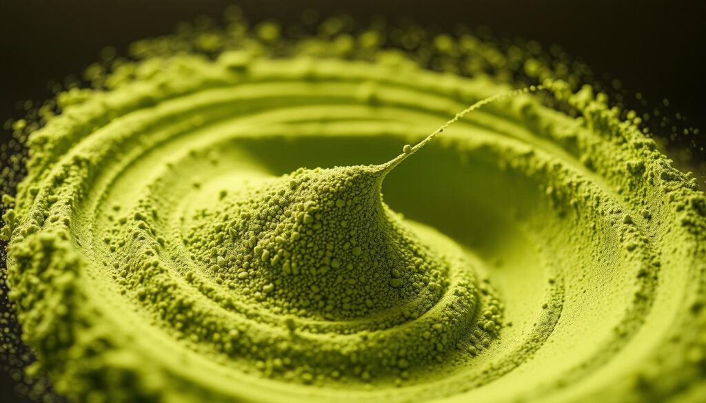 A vibrant energy curve of lush, green matcha powder swirling and spiraling through the air, captured in a crisp, high-resolution close-up photograph. Soft, diffused lighting casts a warm, natural glow, highlighting the intricate, organic patterns and textures of the matcha. The image conveys a sense of calm, focused energy, a gentle yet powerful surge of alertness and clarity. The camera angle is slightly elevated, creating a sense of depth and movement, drawing the viewer's eye through the dynamic, undulating form of the matcha. The overall mood is one of tranquil vitality, a visual representation of the balanced, sustained energy provided by this ancient Japanese superfood. A vibrant energy curve of lush, green matcha powder swirling and spiraling through the air, captured in a crisp, high-resolution close-up photograph. Soft, diffused lighting casts a warm, natural glow, highlighting the intricate, organic patterns and textures of the matcha. The image conveys a sense of calm, focused energy, a gentle yet powerful surge of alertness and clarity. The camera angle is slightly elevated, creating a sense of depth and movement, drawing the viewer's eye through the dynamic, undulating form of the matcha. The overall mood is one of tranquil vitality, a visual representation of the balanced, sustained energy provided by this ancient Japanese superfood.