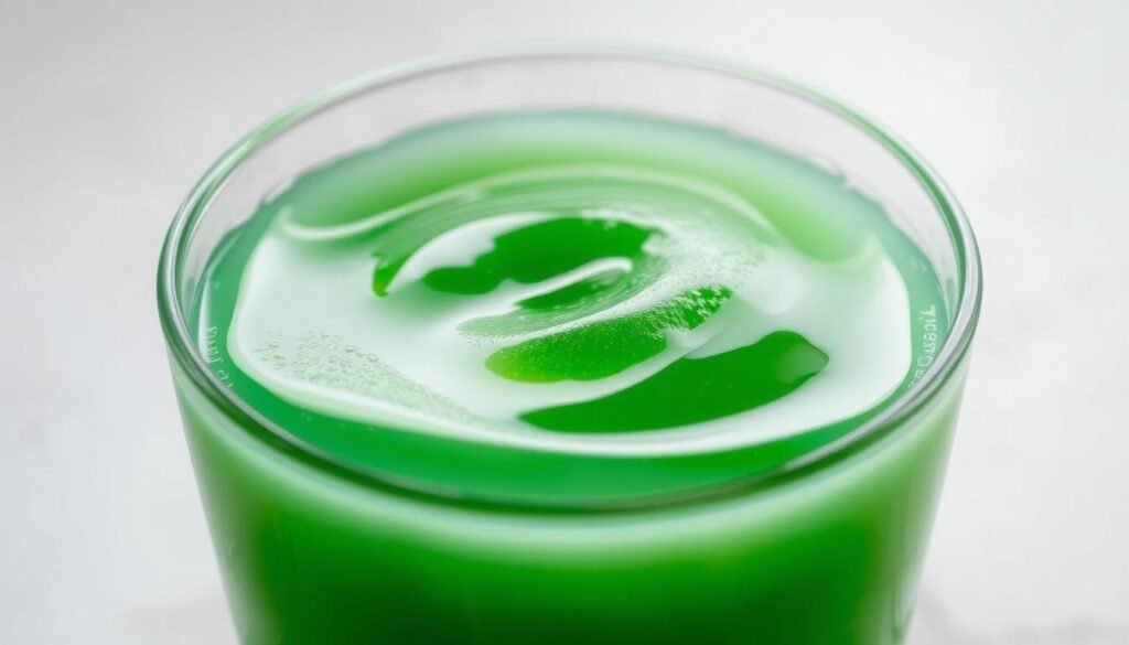 A close-up, macro photograph of freshly blended sea moss gel in a glass bowl. The gel has a vibrant, emerald green hue and a smooth, gelatinous texture. Soft, even lighting illuminates the surface, revealing the gel's natural translucency and subtle variations in color. The background is simple and uncluttered, allowing the gel to be the focal point. The camera angle is slightly angled from above, creating a sense of depth and highlighting the gel's natural curvature. The overall mood is clean, natural, and visually appealing, reflecting the healthful properties of this homemade sea moss preparation. A close-up, macro photograph of freshly blended sea moss gel in a glass bowl. The gel has a vibrant, emerald green hue and a smooth, gelatinous texture. Soft, even lighting illuminates the surface, revealing the gel's natural translucency and subtle variations in color. The background is simple and uncluttered, allowing the gel to be the focal point. The camera angle is slightly angled from above, creating a sense of depth and highlighting the gel's natural curvature. The overall mood is clean, natural, and visually appealing, reflecting the healthful properties of this homemade sea moss preparation.