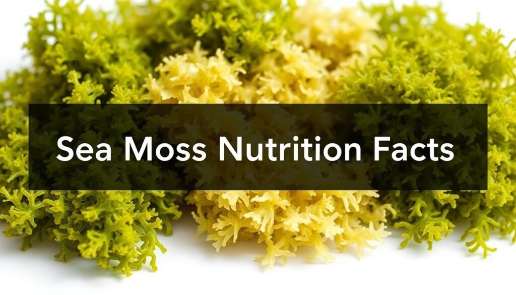 A close-up shot of a variety of different types of sea moss, displayed against a clean white backdrop. The sea moss is shown in various shades of green, with delicate, intricate textures and forms. The lighting is soft and diffused, highlighting the natural beauty and vibrancy of the sea moss. The image conveys a sense of purity, simplicity, and a focus on the nutritional properties of this marine superfood. The overall composition is balanced and visually appealing, making it an ideal illustration for the "Sea Moss Nutrition Facts" section of the article. A close-up shot of a variety of different types of sea moss, displayed against a clean white backdrop. The sea moss is shown in various shades of green, with delicate, intricate textures and forms. The lighting is soft and diffused, highlighting the natural beauty and vibrancy of the sea moss. The image conveys a sense of purity, simplicity, and a focus on the nutritional properties of this marine superfood. The overall composition is balanced and visually appealing, making it an ideal illustration for the "Sea Moss Nutrition Facts" section of the article.