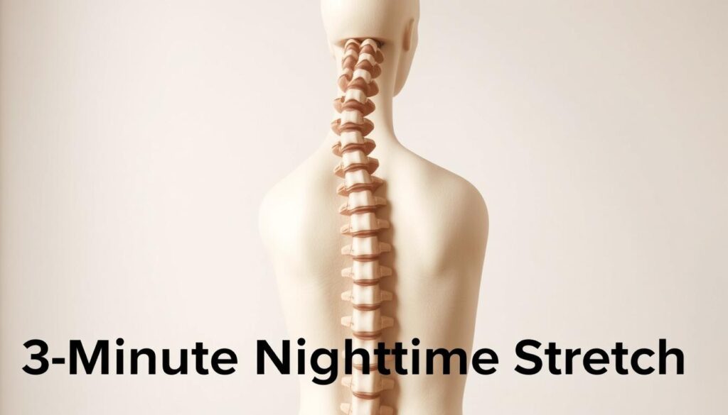 A detailed, anatomical illustration of a human spine, displayed against a clean, minimal background. The spine is rendered in a neutral, monochromatic color palette, with a focus on the intricate structure and curvature of the vertebrae. The lighting is soft and diffused, creating a serene, calming atmosphere. The camera angle captures the spine from a slightly elevated perspective, allowing the viewer to appreciate the elegant, three-dimensional form. The image conveys a sense of tranquility and relaxation, complementing the "3-Minute Nighttime Stretch" theme of the article. A detailed, anatomical illustration of a human spine, displayed against a clean, minimal background. The spine is rendered in a neutral, monochromatic color palette, with a focus on the intricate structure and curvature of the vertebrae. The lighting is soft and diffused, creating a serene, calming atmosphere. The camera angle captures the spine from a slightly elevated perspective, allowing the viewer to appreciate the elegant, three-dimensional form. The image conveys a sense of tranquility and relaxation, complementing the "3-Minute Nighttime Stretch" theme of the article.