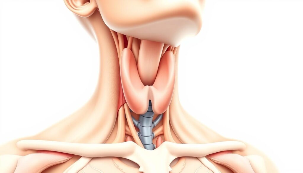 A detailed anatomical illustration of the thyroid and parathyroid glands, rendered in a clean, scientific style. The foreground depicts the glands in a neutral, informative pose, with a clear view of their structure and location in the neck. The middle ground shows the surrounding musculature and connective tissues, providing a sense of depth and context. The background is a soft, neutral gradient, allowing the glands to be the focal point. The lighting is bright and diffuse, highlighting the subtle textures and forms of the glands. The overall mood is one of medical precision and educational clarity, suitable for illustrating a section on hormonal balance in a yoga article. A detailed anatomical illustration of the thyroid and parathyroid glands, rendered in a clean, scientific style. The foreground depicts the glands in a neutral, informative pose, with a clear view of their structure and location in the neck. The middle ground shows the surrounding musculature and connective tissues, providing a sense of depth and context. The background is a soft, neutral gradient, allowing the glands to be the focal point. The lighting is bright and diffuse, highlighting the subtle textures and forms of the glands. The overall mood is one of medical precision and educational clarity, suitable for illustrating a section on hormonal balance in a yoga article.