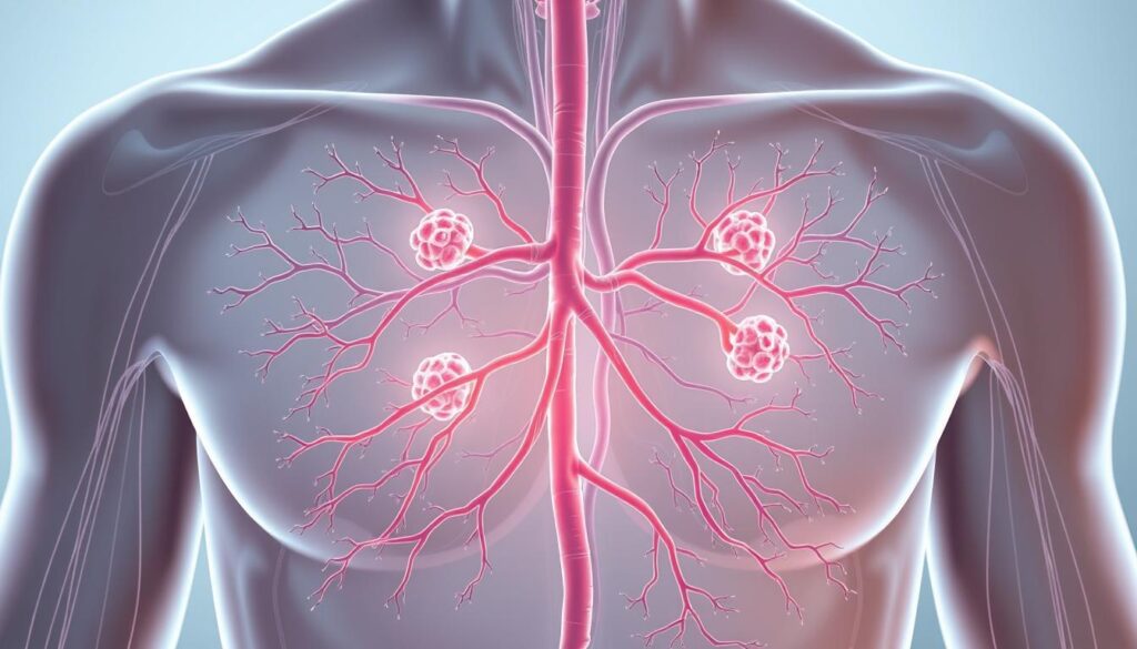 A detailed, anatomically accurate illustration of the lymphatic system, showcasing the intricate network of lymph nodes, vessels, and ducts that play a vital role in the body's immune response and detoxification processes. The image should have a clinical yet soothing feel, with a soft, muted color palette and subtle lighting that highlights the interconnected pathways of the lymphatic system. The composition should be balanced, with the lymphatic structures taking center stage, surrounded by a clean, minimalist background that allows the viewer to focus on the system's functionality. The overall mood should convey a sense of the importance and delicacy of the lymphatic system, and its connection to overall health and well-being. A detailed, anatomically accurate illustration of the lymphatic system, showcasing the intricate network of lymph nodes, vessels, and ducts that play a vital role in the body's immune response and detoxification processes. The image should have a clinical yet soothing feel, with a soft, muted color palette and subtle lighting that highlights the interconnected pathways of the lymphatic system. The composition should be balanced, with the lymphatic structures taking center stage, surrounded by a clean, minimalist background that allows the viewer to focus on the system's functionality. The overall mood should convey a sense of the importance and delicacy of the lymphatic system, and its connection to overall health and well-being.