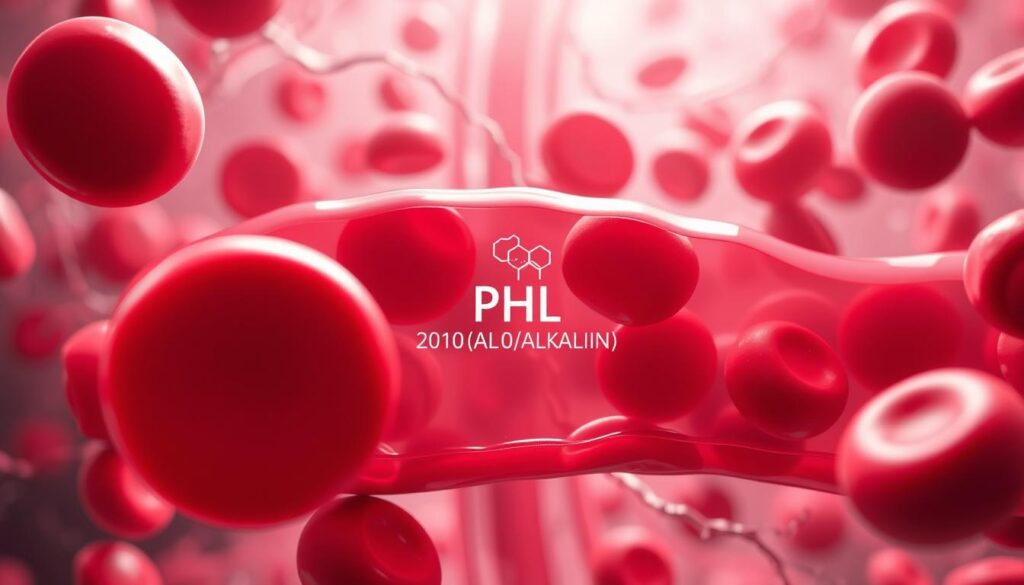 A detailed cross-section of the human bloodstream, with a centralized focus on the pH levels. The foreground showcases a magnified view of red blood cells, their membrane structure clearly visible. The middle ground depicts the plasma, with a gradient scale illustrating the pH range from acidic to alkaline. The background features a subtle anatomical backdrop, such as capillaries or vascular structures, providing context. Bright, soft lighting illuminates the scene, creating a sense of scientific clarity. The overall mood is one of educational exploration, inviting the viewer to understand the intricate relationship between pH and the delicate balance of the body's internal environment. A detailed cross-section of the human bloodstream, with a centralized focus on the pH levels. The foreground showcases a magnified view of red blood cells, their membrane structure clearly visible. The middle ground depicts the plasma, with a gradient scale illustrating the pH range from acidic to alkaline. The background features a subtle anatomical backdrop, such as capillaries or vascular structures, providing context. Bright, soft lighting illuminates the scene, creating a sense of scientific clarity. The overall mood is one of educational exploration, inviting the viewer to understand the intricate relationship between pH and the delicate balance of the body's internal environment.