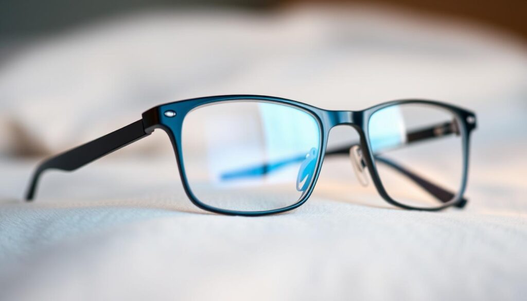 A pair of blue light blocking glasses, their frames meticulously detailed, resting on a soft, neutral surface. The glasses are positioned at a slight angle, allowing for a close-up, intimate view. Soft, warm lighting creates a subtle glow, emphasizing the frame's material and construction. The background is blurred, keeping the focus on the glasses and their fit, comfort, and potential to alleviate headaches caused by prolonged digital screen exposure. A pair of blue light blocking glasses, their frames meticulously detailed, resting on a soft, neutral surface. The glasses are positioned at a slight angle, allowing for a close-up, intimate view. Soft, warm lighting creates a subtle glow, emphasizing the frame's material and construction. The background is blurred, keeping the focus on the glasses and their fit, comfort, and potential to alleviate headaches caused by prolonged digital screen exposure.