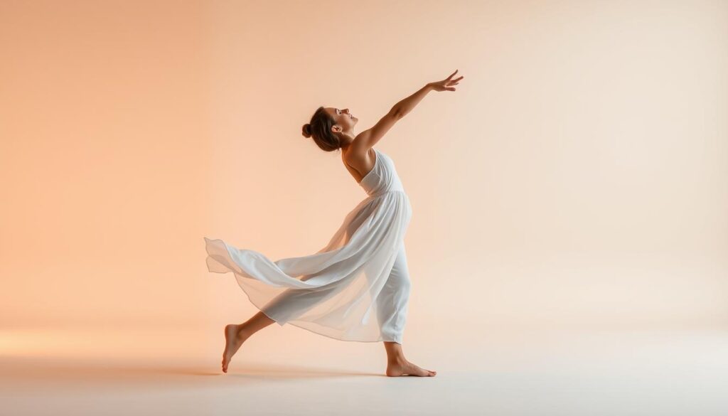 A serene and tranquil scene of a person effortlessly flowing through a series of graceful, fluid movements. A warm, soft lighting illuminates the figure, highlighting the natural flexibility and poise as they transition through a sequence of deep, soothing stretches. The background is a minimalist, calming environment, allowing the focus to remain on the fluid, organic motion of the body. The composition is balanced and dynamic, capturing the essence of movement, flexibility, and mindful, somatic exploration.