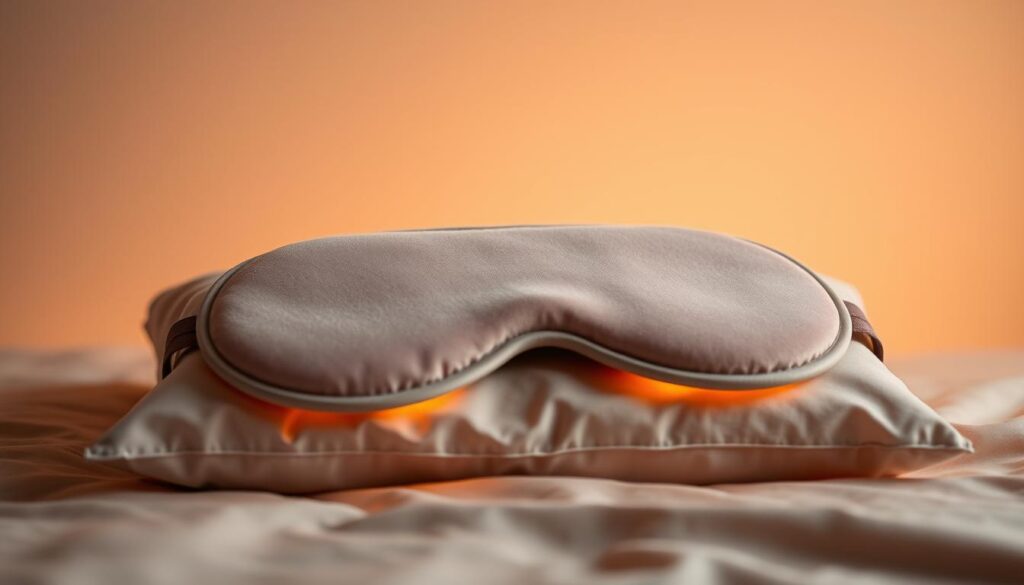 A sleep mask resting on a soft, silk-like pillow against a hazy, neutral-toned background. The mask is made of high-quality, plush material in a soothing, muted color. Gentle, warm lighting illuminates the edges of the mask, creating a serene, relaxing atmosphere. The composition emphasizes the mask's comfort and effectiveness in blocking out light, essential for achieving restful, uninterrupted sleep. The overall mood conveys the importance of a well-designed sleep mask for a good night's sleep. A sleep mask resting on a soft, silk-like pillow against a hazy, neutral-toned background. The mask is made of high-quality, plush material in a soothing, muted color. Gentle, warm lighting illuminates the edges of the mask, creating a serene, relaxing atmosphere. The composition emphasizes the mask's comfort and effectiveness in blocking out light, essential for achieving restful, uninterrupted sleep. The overall mood conveys the importance of a well-designed sleep mask for a good night's sleep.