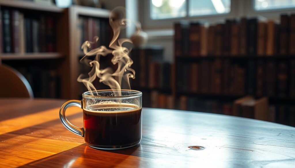 A steaming mug of freshly brewed coffee sits on a polished wooden table, the rich aroma wafting through the air. The soft glow of natural light filters in through a nearby window, casting a warm, inviting ambiance. In the background, a bookshelf filled with well-worn tomes adds a sense of intellectual contemplation. The overall scene evokes a cozy, thoughtful atmosphere, perfect for delving into the nuanced truths and myths surrounding the world of stimulants and adaptogens. A steaming mug of freshly brewed coffee sits on a polished wooden table, the rich aroma wafting through the air. The soft glow of natural light filters in through a nearby window, casting a warm, inviting ambiance. In the background, a bookshelf filled with well-worn tomes adds a sense of intellectual contemplation. The overall scene evokes a cozy, thoughtful atmosphere, perfect for delving into the nuanced truths and myths surrounding the world of stimulants and adaptogens.