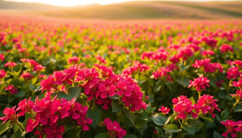 A vibrant field of lush red clover blossoms, their vivid crimson petals gently swaying in the warm summer breeze. The foreground is dominated by a dense cluster of the iconic three-leafed plants, their leaves a deep verdant green. In the middle ground, the clover expands into a rolling meadow, the floral tapestry stretching out towards the horizon. Soft, diffused natural lighting bathes the scene, casting a golden glow and creating a sense of tranquility. The overall composition evokes the earthy, nourishing essence of this Ayurvedic herb, a true game-changer for women's health. A vibrant field of lush red clover blossoms, their vivid crimson petals gently swaying in the warm summer breeze. The foreground is dominated by a dense cluster of the iconic three-leafed plants, their leaves a deep verdant green. In the middle ground, the clover expands into a rolling meadow, the floral tapestry stretching out towards the horizon. Soft, diffused natural lighting bathes the scene, casting a golden glow and creating a sense of tranquility. The overall composition evokes the earthy, nourishing essence of this Ayurvedic herb, a true game-changer for women's health.