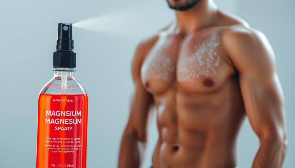 A vibrant, workout-ready magnesium oil spray bottle prominently displayed in the foreground, with a soft, natural light illuminating its glossy surface. In the middle ground, a person's toned, salty body glistens with the magnesium spray, highlighting its refreshing, invigorating properties. The background features a clean, minimalist setting, emphasizing the product's purity and effectiveness. The overall mood is one of energy, wellness, and a sense of post-workout rejuvenation. A vibrant, workout-ready magnesium oil spray bottle prominently displayed in the foreground, with a soft, natural light illuminating its glossy surface. In the middle ground, a person's toned, salty body glistens with the magnesium spray, highlighting its refreshing, invigorating properties. The background features a clean, minimalist setting, emphasizing the product's purity and effectiveness. The overall mood is one of energy, wellness, and a sense of post-workout rejuvenation.