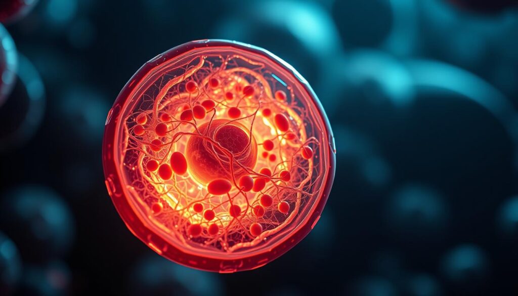 A cross-section of a human cancer cell, depicted in a realistic and scientifically accurate manner. The cell's interior is illuminated from within, revealing its complex network of organelles, including the nucleus, mitochondria, and Golgi apparatus. The cell membrane is semi-transparent, allowing a glimpse of the acidic microenvironment surrounding it, with a gradient of pH values visualized through a subtle color palette. The scene is rendered with a sense of depth and scale, conveying the intricate cellular processes at play. The lighting is crisp and directional, emphasizing the cellular structures and the acidity of the environment. The overall atmosphere is one of scientific curiosity and exploration, inviting the viewer to delve deeper into the intricacies of cancer and its relationship with pH levels. A cross-section of a human cancer cell, depicted in a realistic and scientifically accurate manner. The cell's interior is illuminated from within, revealing its complex network of organelles, including the nucleus, mitochondria, and Golgi apparatus. The cell membrane is semi-transparent, allowing a glimpse of the acidic microenvironment surrounding it, with a gradient of pH values visualized through a subtle color palette. The scene is rendered with a sense of depth and scale, conveying the intricate cellular processes at play. The lighting is crisp and directional, emphasizing the cellular structures and the acidity of the environment. The overall atmosphere is one of scientific curiosity and exploration, inviting the viewer to delve deeper into the intricacies of cancer and its relationship with pH levels.