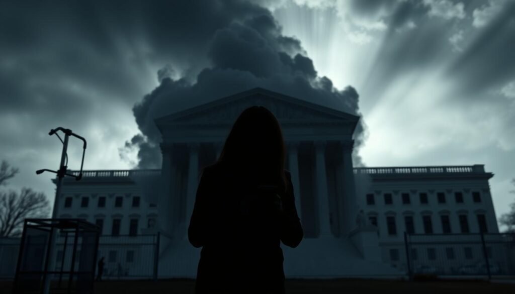 A dark, ominous cloud of data privacy looms over a silhouetted figure holding a mobile phone, against a backdrop of medical instruments and the Supreme Court building. Soft, dramatic lighting casts long shadows, conveying a sense of unease and uncertainty. The figure's posture is hunched, suggesting a feeling of vulnerability and concern. The scene is captured through a wide-angle lens, emphasizing the overwhelming scale of the privacy issues at hand. An overall somber, contemplative mood pervades the image, reflecting the gravity of the Roe v. Wade decision's impact on personal data protection. A dark, ominous cloud of data privacy looms over a silhouetted figure holding a mobile phone, against a backdrop of medical instruments and the Supreme Court building. Soft, dramatic lighting casts long shadows, conveying a sense of unease and uncertainty. The figure's posture is hunched, suggesting a feeling of vulnerability and concern. The scene is captured through a wide-angle lens, emphasizing the overwhelming scale of the privacy issues at hand. An overall somber, contemplative mood pervades the image, reflecting the gravity of the Roe v. Wade decision's impact on personal data protection.
