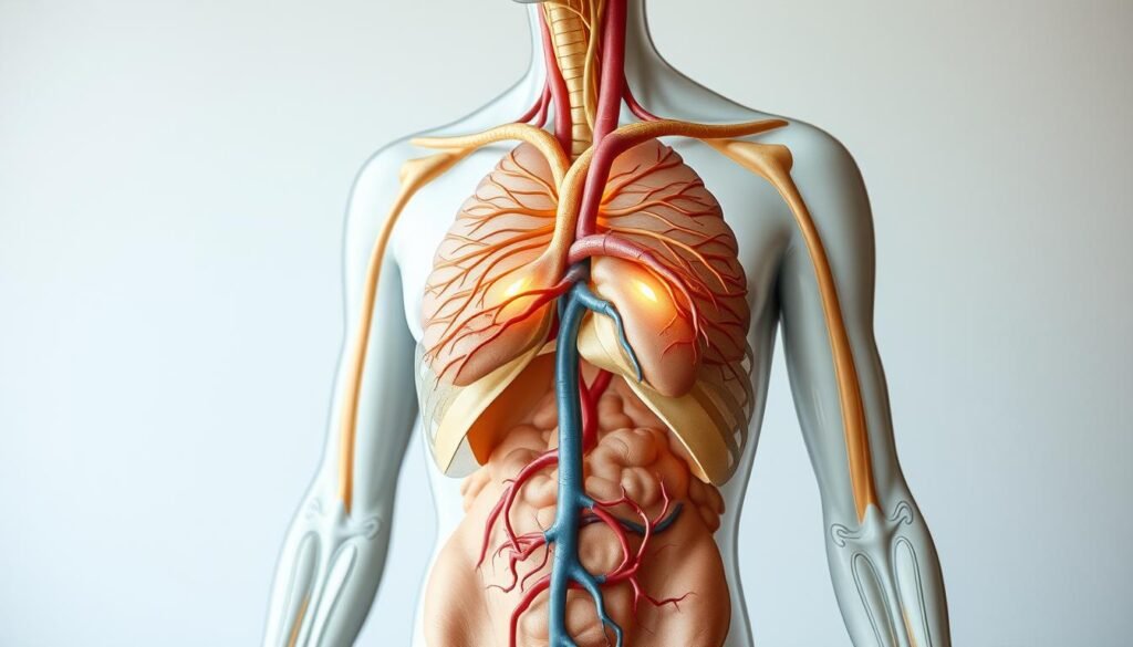 A detailed anatomical illustration of the human body, with a primary focus on the internal systems and structures that may be involved in emotional release. Depicted in a clean, scientific style with a neutral color palette, the image should capture the intricate connections between the physical and emotional realms. Highlight key elements such as the nervous system, endocrine glands, and the cardiovascular system, showcasing how these systems could potentially facilitate the release of pent-up emotions. Utilize subtle lighting and a shallow depth of field to draw the viewer's attention to the core elements, creating a sense of contemplation and understanding. The overall tone should be informative and thought-provoking, aligning with the section's exploration of the potential scientific underpinnings of emotional release. A detailed anatomical illustration of the human body, with a primary focus on the internal systems and structures that may be involved in emotional release. Depicted in a clean, scientific style with a neutral color palette, the image should capture the intricate connections between the physical and emotional realms. Highlight key elements such as the nervous system, endocrine glands, and the cardiovascular system, showcasing how these systems could potentially facilitate the release of pent-up emotions. Utilize subtle lighting and a shallow depth of field to draw the viewer's attention to the core elements, creating a sense of contemplation and understanding. The overall tone should be informative and thought-provoking, aligning with the section's exploration of the potential scientific underpinnings of emotional release.
