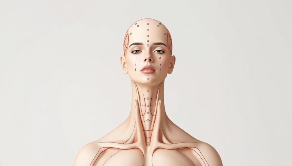 A detailed, anatomical illustration of the human body's "tapping points" for emotional release and stress relief. The subject is depicted in a neutral, frontal pose against a clean, minimalist background, lit by soft, natural lighting to highlight the key acupressure points on the face, head, torso, and limbs. The image has a calm, instructional tone, with a focus on precision and clarity to serve as a visual guide for the associated article. A detailed, anatomical illustration of the human body's "tapping points" for emotional release and stress relief. The subject is depicted in a neutral, frontal pose against a clean, minimalist background, lit by soft, natural lighting to highlight the key acupressure points on the face, head, torso, and limbs. The image has a calm, instructional tone, with a focus on precision and clarity to serve as a visual guide for the associated article.