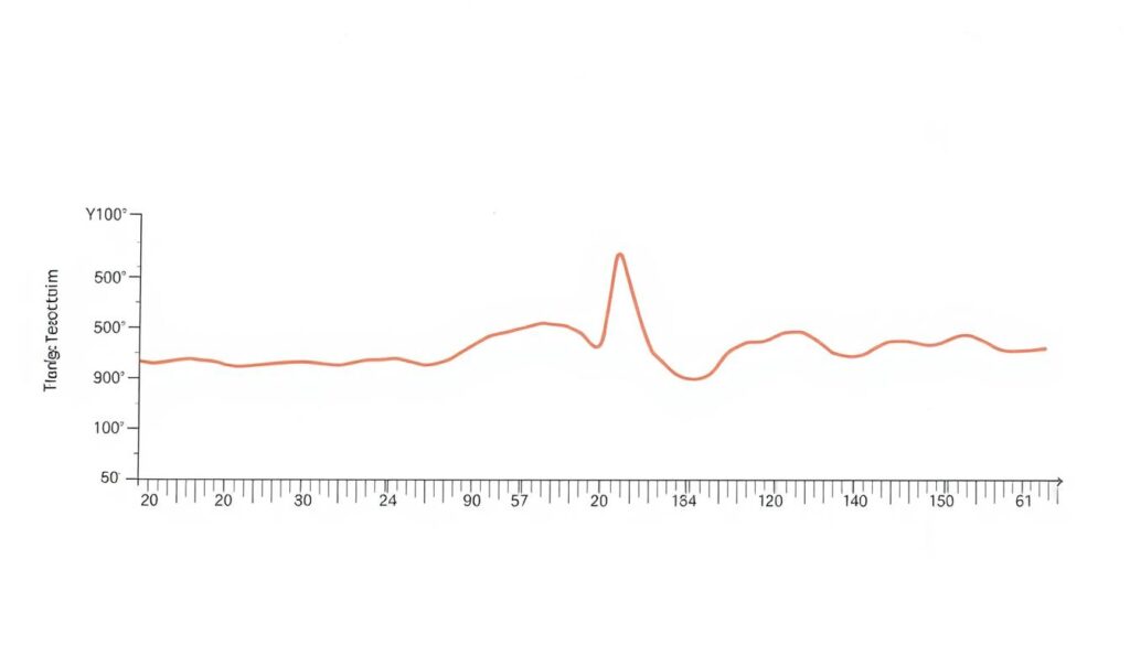 A detailed chart depicting basal body temperature fluctuations throughout the menstrual cycle. A clean, clinical illustration with a white background, highlighting the gradual rise and fall of the temperature line. The graph features a labeled y-axis showing temperature in degrees Celsius, and an x-axis indicating the days of the cycle. The temperature line is rendered in a warm, earthy tone, contrasting subtly with the cool, neutral background. The overall aesthetic is informative yet visually appealing, designed to enhance understanding of this important fertility marker.