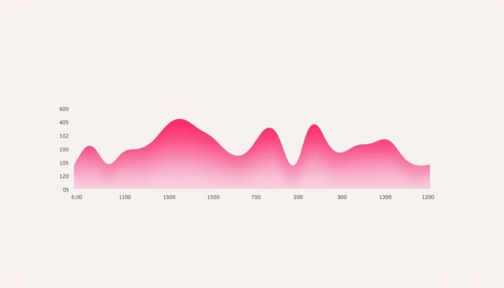 A detailed graphical chart depicting the basal body temperature fluctuations throughout a woman's menstrual cycle. The chart features a smooth line graph in shades of red and blue, illustrating the subtle temperature variations over time. The background is a soft, neutral-toned gradient, providing a clean and minimalist aesthetic. The graph is positioned centrally, with ample negative space around it, allowing the data visualization to be the focal point. Subtle grid lines and tick marks provide context and scale, while the overall composition conveys a sense of scientific precision and medical accuracy, suitable for a feature on improving period tracking app functionality. A detailed graphical chart depicting the basal body temperature fluctuations throughout a woman's menstrual cycle. The chart features a smooth line graph in shades of red and blue, illustrating the subtle temperature variations over time. The background is a soft, neutral-toned gradient, providing a clean and minimalist aesthetic. The graph is positioned centrally, with ample negative space around it, allowing the data visualization to be the focal point. Subtle grid lines and tick marks provide context and scale, while the overall composition conveys a sense of scientific precision and medical accuracy, suitable for a feature on improving period tracking app functionality.