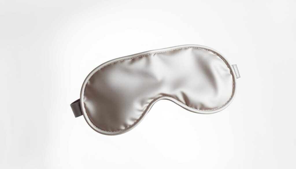 A luxurious silk sleep mask in a soft, muted grey color floats against a minimalist, clean white background. The mask's fabric has a subtle sheen, draping gracefully over the contoured eye cups. The design features delicate piping and a slim, adjustable strap for a comfortable, customized fit. Soft, diffused lighting illuminates the mask from above, highlighting its premium quality and elegant simplicity. The image conveys a sense of tranquility, rest, and sophisticated sleep comfort. A luxurious silk sleep mask in a soft, muted grey color floats against a minimalist, clean white background. The mask's fabric has a subtle sheen, draping gracefully over the contoured eye cups. The design features delicate piping and a slim, adjustable strap for a comfortable, customized fit. Soft, diffused lighting illuminates the mask from above, highlighting its premium quality and elegant simplicity. The image conveys a sense of tranquility, rest, and sophisticated sleep comfort.