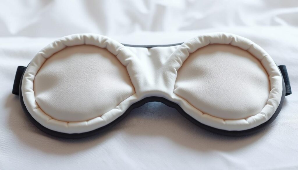 A pair of high-quality sleep mask eyecups, rendered in a detailed close-up view. The eyecups are designed to fit comfortably over the eyes, creating a dark, light-blocking environment for restful sleep. The cups feature a soft, contoured shape that gently hugs the delicate eye area, with a plush, breathable lining for maximum comfort. Subtle highlights and shadows accentuate the three-dimensional form, while the overall composition emphasizes the importance of precise, ergonomic eyecup design for effective light blockage and a restful night's sleep. A pair of high-quality sleep mask eyecups, rendered in a detailed close-up view. The eyecups are designed to fit comfortably over the eyes, creating a dark, light-blocking environment for restful sleep. The cups feature a soft, contoured shape that gently hugs the delicate eye area, with a plush, breathable lining for maximum comfort. Subtle highlights and shadows accentuate the three-dimensional form, while the overall composition emphasizes the importance of precise, ergonomic eyecup design for effective light blockage and a restful night's sleep.