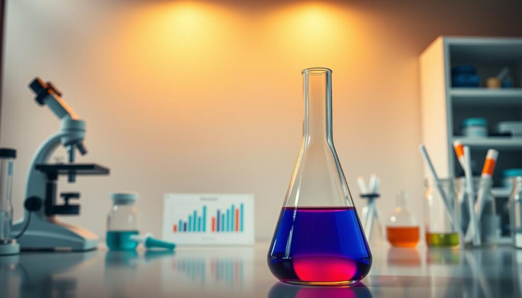 A peaceful, well-lit laboratory setting with a modern, minimalist aesthetic. In the foreground, a glass beaker filled with a balanced blend of colorful liquids, symbolizing the harmony of hormones. Surrounding it, an array of scientific instruments, including a microscope, pipettes, and test tubes, conveying a sense of thorough analysis. In the middle ground, a subtle infographic display illustrates the key results of the hormone balance process, using clean, data-driven graphics. The background features a sleek, monochromatic wall, creating a serene, professional ambiance that evokes trust and reassurance. The lighting is warm and natural, casting a soft glow over the entire scene, accentuating the precision and care taken in the process. A peaceful, well-lit laboratory setting with a modern, minimalist aesthetic. In the foreground, a glass beaker filled with a balanced blend of colorful liquids, symbolizing the harmony of hormones. Surrounding it, an array of scientific instruments, including a microscope, pipettes, and test tubes, conveying a sense of thorough analysis. In the middle ground, a subtle infographic display illustrates the key results of the hormone balance process, using clean, data-driven graphics. The background features a sleek, monochromatic wall, creating a serene, professional ambiance that evokes trust and reassurance. The lighting is warm and natural, casting a soft glow over the entire scene, accentuating the precision and care taken in the process.