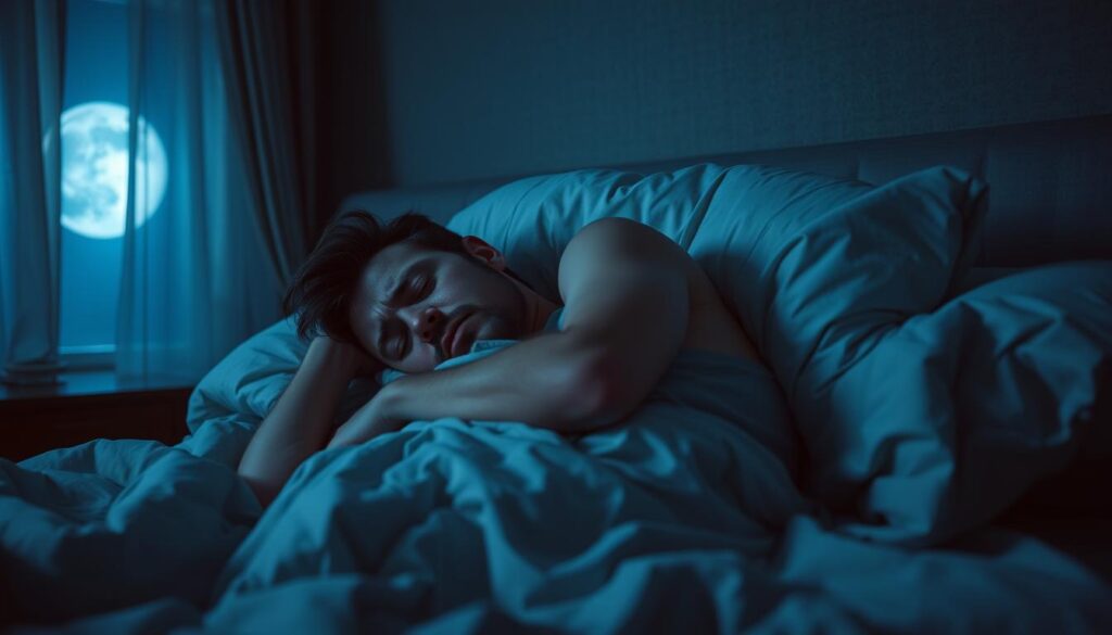 A person sleeping restlessly, tossing and turning in bed, their face expressing fatigue and discomfort. The bedroom is dimly lit, with a soft, bluish hue from the moonlight filtering through the curtains. The bedsheets are slightly disheveled, and the pillow is rumpled, reflecting the person's struggle to find a comfortable position. The overall atmosphere conveys the sense of an "adjustment period" and "sleep changes" as described in the article's section title. A person sleeping restlessly, tossing and turning in bed, their face expressing fatigue and discomfort. The bedroom is dimly lit, with a soft, bluish hue from the moonlight filtering through the curtains. The bedsheets are slightly disheveled, and the pillow is rumpled, reflecting the person's struggle to find a comfortable position. The overall atmosphere conveys the sense of an "adjustment period" and "sleep changes" as described in the article's section title.