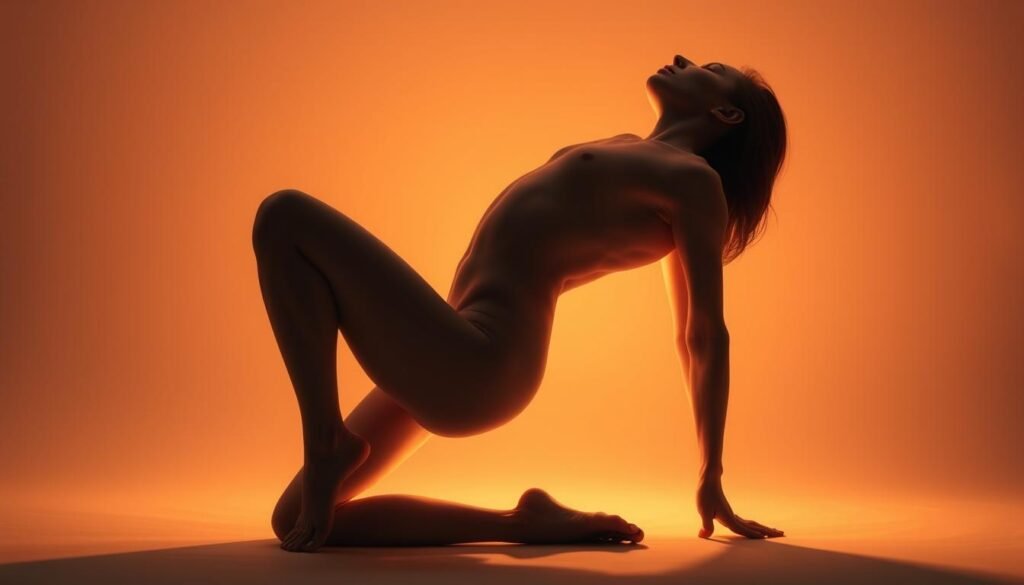 A serene, anatomically-detailed human figure in a contemplative pose, illuminated by warm, diffused lighting that highlights the musculature and contours of the body. The figure is situated in a minimalist, softly-focused background, conveying a sense of introspection and emotional release. The pose and lighting evoke a sense of balance, fluidity, and the interconnection between the physical and the emotional. Technical details such as a shallow depth of field and a slightly elevated camera angle contribute to the artistic and reflective mood of the image. A serene, anatomically-detailed human figure in a contemplative pose, illuminated by warm, diffused lighting that highlights the musculature and contours of the body. The figure is situated in a minimalist, softly-focused background, conveying a sense of introspection and emotional release. The pose and lighting evoke a sense of balance, fluidity, and the interconnection between the physical and the emotional. Technical details such as a shallow depth of field and a slightly elevated camera angle contribute to the artistic and reflective mood of the image.
