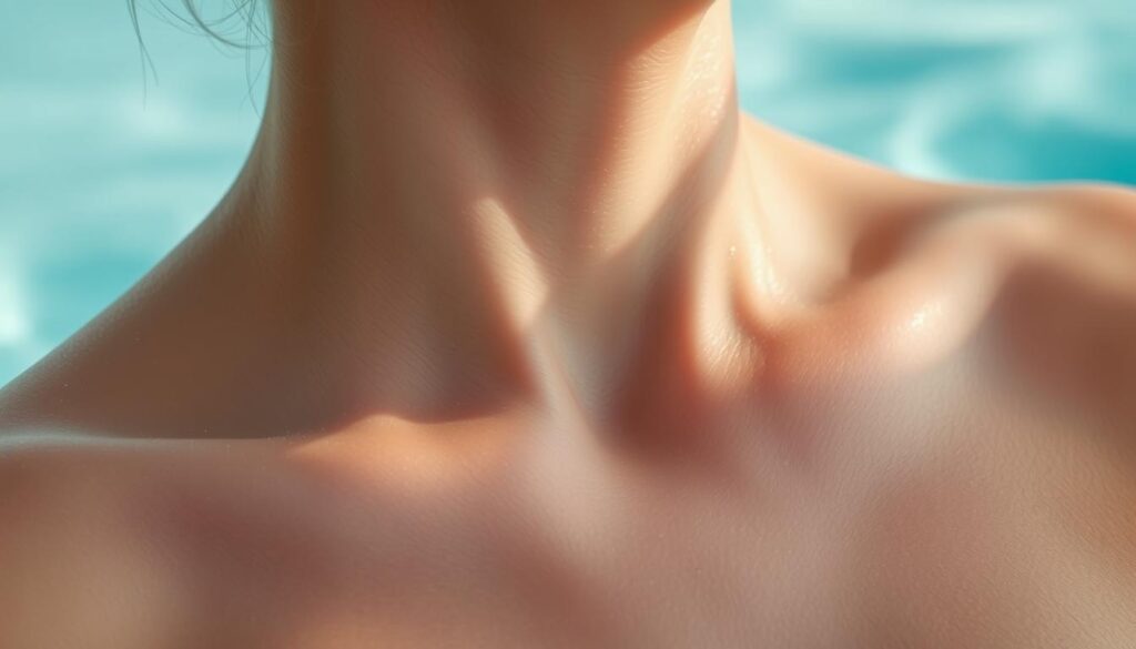 A serene close-up view of human skin, glowing with a healthy, radiant appearance. The skin's surface is smooth and supple, with a subtle dewiness that suggests the refreshing effects of cold water. Soft, diffused lighting illuminates the skin from the side, creating delicate shadows that enhance the natural texture and contours. The overall tone is tranquil and rejuvenating, conveying the restorative benefits of cold water exposure on skin health and wellness. A serene close-up view of human skin, glowing with a healthy, radiant appearance. The skin's surface is smooth and supple, with a subtle dewiness that suggests the refreshing effects of cold water. Soft, diffused lighting illuminates the skin from the side, creating delicate shadows that enhance the natural texture and contours. The overall tone is tranquil and rejuvenating, conveying the restorative benefits of cold water exposure on skin health and wellness.