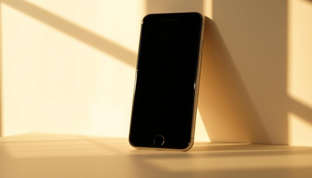 A serene, minimalist composition showcasing a smartphone's screen, framed by a soft, blurred background. The phone's display appears to be partially obscured, hinting at the idea of "boundaries" - a delicate balance between technology and personal space. Warm, natural lighting creates a calming atmosphere, with subtle shadows adding depth and dimension. The overall aesthetic suggests a sense of intentionality and mindfulness, aligning with the article's theme of finding a healthy relationship with digital devices.