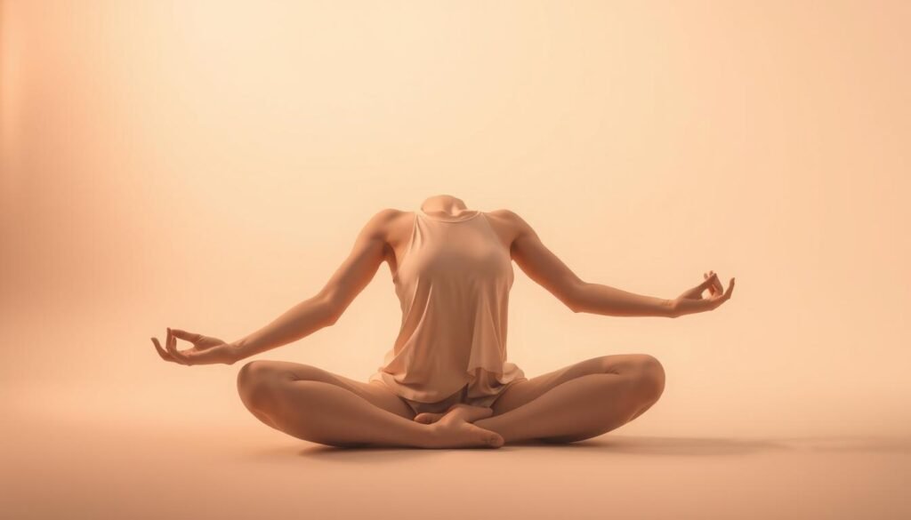 A serene, minimalist figure immersed in a meditative pose, their body gently unfolding in a graceful stretch. The figure is rendered in soft, muted tones, their limbs appearing almost ethereal against a backdrop of muted, pastel hues. The scene is bathed in a warm, diffused light, creating a sense of tranquility and emotional release. The composition is balanced and harmonious, drawing the viewer's attention to the fluid movement and introspective expression of the central figure. The overall atmosphere evokes a sense of inner peace and emotional catharsis. A serene, minimalist figure immersed in a meditative pose, their body gently unfolding in a graceful stretch. The figure is rendered in soft, muted tones, their limbs appearing almost ethereal against a backdrop of muted, pastel hues. The scene is bathed in a warm, diffused light, creating a sense of tranquility and emotional release. The composition is balanced and harmonious, drawing the viewer's attention to the fluid movement and introspective expression of the central figure. The overall atmosphere evokes a sense of inner peace and emotional catharsis.
