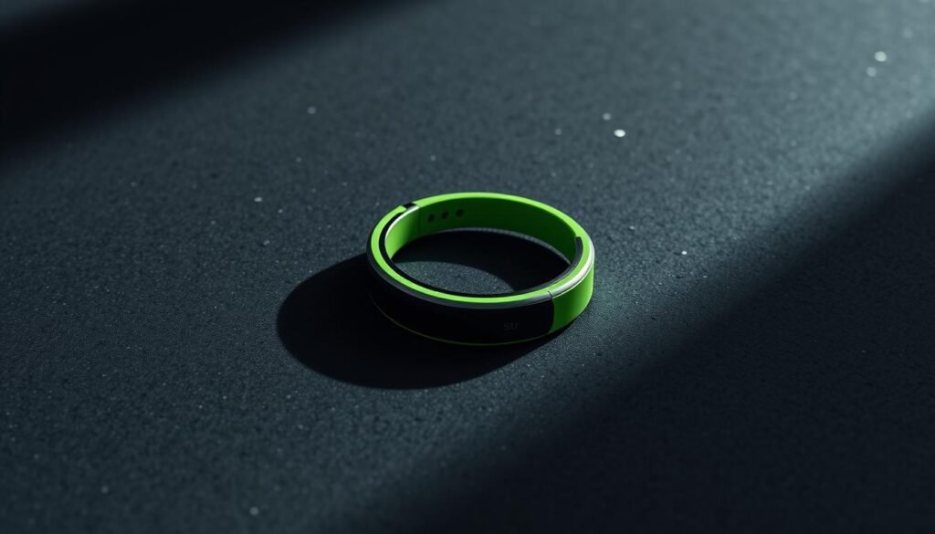 A sleek and modern sports wearable device, the Whoop 4.0, rests on a textured dark gray background. The device is shown in a low-angle perspective, casting a soft, directional shadow that adds depth and dimensionality. The Whoop's distinctive circular design is prominently featured, with its vibrant neon-green band contrasting against the muted tones of the surroundings. Subtle reflections and highlights on the device's surface convey a sense of high-quality construction and premium materials. The overall mood is one of minimalism, technology, and athletic performance, reflecting the core purpose and design of the Whoop 4.0 fitness tracker. A sleek and modern sports wearable device, the Whoop 4.0, rests on a textured dark gray background. The device is shown in a low-angle perspective, casting a soft, directional shadow that adds depth and dimensionality. The Whoop's distinctive circular design is prominently featured, with its vibrant neon-green band contrasting against the muted tones of the surroundings. Subtle reflections and highlights on the device's surface convey a sense of high-quality construction and premium materials. The overall mood is one of minimalism, technology, and athletic performance, reflecting the core purpose and design of the Whoop 4.0 fitness tracker.