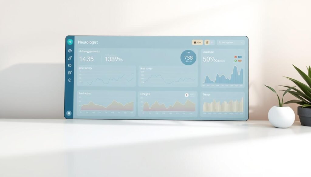 A sleek, modern-looking dashboard displaying a series of interactive graphs and data visualizations tracking the effects of ashwagandha supplements on the user's brain activity and stress levels over time. The dashboard is set against a clean, minimalist backdrop with a soft, pastel color palette and subtle lighting effects that create a calming, professional atmosphere. The graphs and charts are presented in a clear, intuitive manner, allowing the user to easily interpret and analyze the data. The overall composition conveys a sense of scientific rigor and evidence-based wellness tracking, reflecting the expertise of a neurologist. A sleek, modern-looking dashboard displaying a series of interactive graphs and data visualizations tracking the effects of ashwagandha supplements on the user's brain activity and stress levels over time. The dashboard is set against a clean, minimalist backdrop with a soft, pastel color palette and subtle lighting effects that create a calming, professional atmosphere. The graphs and charts are presented in a clear, intuitive manner, allowing the user to easily interpret and analyze the data. The overall composition conveys a sense of scientific rigor and evidence-based wellness tracking, reflecting the expertise of a neurologist.