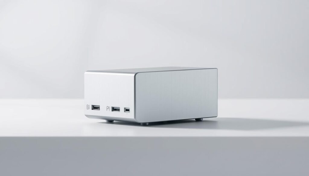 A sleek, silver local storage device rests on a minimalist, white tabletop. Soft, diffused light illuminates its angular, brushed metal exterior, casting subtle shadows that accentuate its clean, modern design. The device appears sturdy and compact, with a compact, rectangular form factor and simple, tactile controls. In the background, a blurred, abstract gradient of cool, calming hues creates a serene, professional atmosphere, drawing the viewer's focus to the central storage device. A sleek, silver local storage device rests on a minimalist, white tabletop. Soft, diffused light illuminates its angular, brushed metal exterior, casting subtle shadows that accentuate its clean, modern design. The device appears sturdy and compact, with a compact, rectangular form factor and simple, tactile controls. In the background, a blurred, abstract gradient of cool, calming hues creates a serene, professional atmosphere, drawing the viewer's focus to the central storage device.