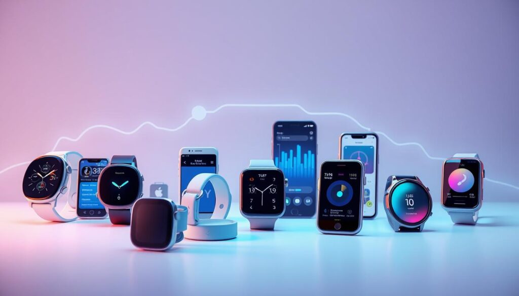 A vibrant, futuristic ecosystem of sleep-focused apps and devices, captured in a sleek, minimalist rendering. In the foreground, various smartwatches, sleep trackers, and mobile apps seamlessly integrate, showcasing their interconnectivity. The middle ground features a serene, pastel-toned background, with subtle glowing lines and shapes suggesting advanced sleep analytics and personalized recommendations. The lighting is soft and diffused, creating a calming, high-tech ambiance. The camera angle is slightly elevated, providing an overview of the comprehensive, user-friendly sleep technology landscape. A vibrant, futuristic ecosystem of sleep-focused apps and devices, captured in a sleek, minimalist rendering. In the foreground, various smartwatches, sleep trackers, and mobile apps seamlessly integrate, showcasing their interconnectivity. The middle ground features a serene, pastel-toned background, with subtle glowing lines and shapes suggesting advanced sleep analytics and personalized recommendations. The lighting is soft and diffused, creating a calming, high-tech ambiance. The camera angle is slightly elevated, providing an overview of the comprehensive, user-friendly sleep technology landscape.