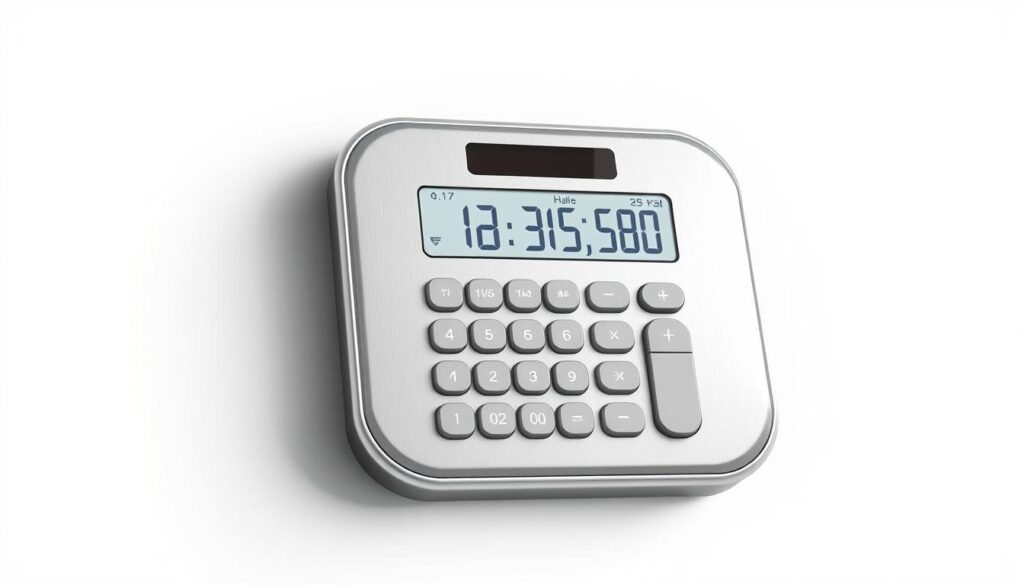 Detailed digital illustration of a modern calorie calculator interface against a clean, minimalist background. The device has a sleek, metallic body with a large, high-resolution display showing numerical values and intuitive controls. Soft, directional lighting casts subtle shadows, highlighting the tactile quality of the materials. The overall scene conveys a sense of precision, efficiency and user-friendliness, suitable for a health-conscious audience. Detailed digital illustration of a modern calorie calculator interface against a clean, minimalist background. The device has a sleek, metallic body with a large, high-resolution display showing numerical values and intuitive controls. Soft, directional lighting casts subtle shadows, highlighting the tactile quality of the materials. The overall scene conveys a sense of precision, efficiency and user-friendliness, suitable for a health-conscious audience.