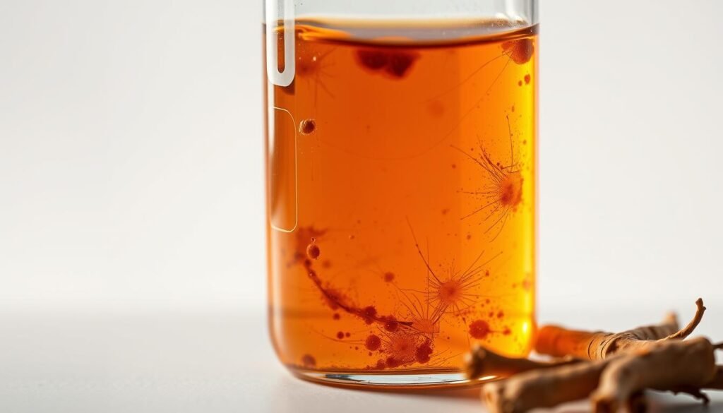 a close-up shot of a licorice root extract in a glass beaker, illuminated by soft, warm lighting from the side. The extract is a rich, amber-brown liquid, with swirling patterns and visible impurities suspended within. The beaker is set against a simple, minimalist background, allowing the extract to be the focal point. The image conveys a sense of purity, naturalness, and the therapeutic potential of this herbal remedy, aligning with the article's subject and section title. a close-up shot of a licorice root extract in a glass beaker, illuminated by soft, warm lighting from the side. The extract is a rich, amber-brown liquid, with swirling patterns and visible impurities suspended within. The beaker is set against a simple, minimalist background, allowing the extract to be the focal point. The image conveys a sense of purity, naturalness, and the therapeutic potential of this herbal remedy, aligning with the article's subject and section title.