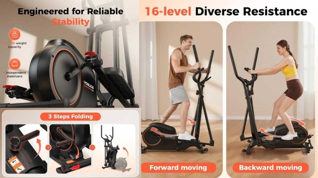 Best Elliptical for Home Without Wasting Money 3 YOSUDA Compact Elliptical Machine Only 2 sq ft, 15IN Stride Foldable Elliptical for Home